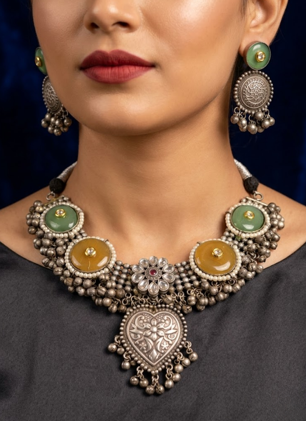 Kavi Silver Necklace Set, Indian jewelry free shipping Australia