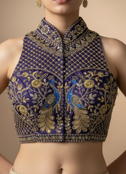 Peacock Silk Party Blouse with Hand Work 3