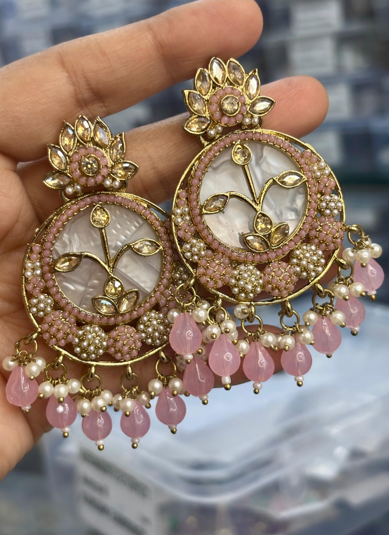 Kundan Chandbali Earrings with Moti Work - View 4