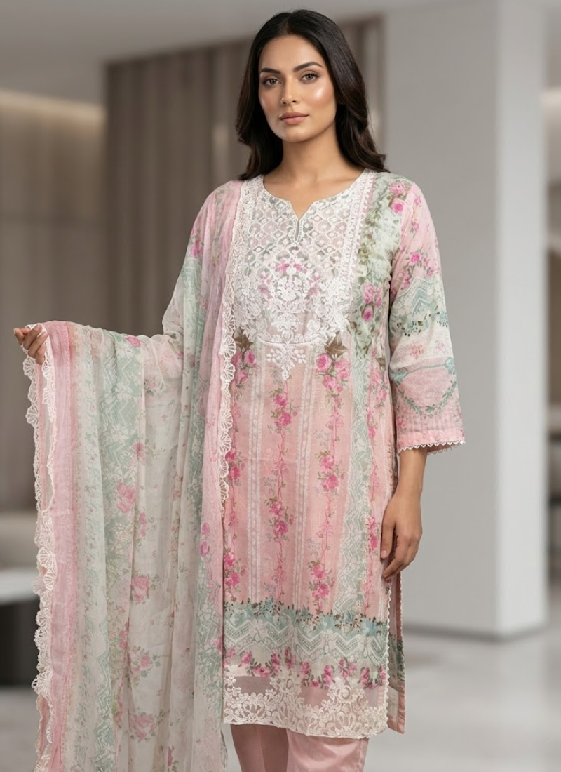 Statement ash salwar kameez with tassels, lace work, and Pakistani fit.