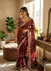 Space Silk Saree – Sequin & Zari Embroidery with Matching Blouse 1