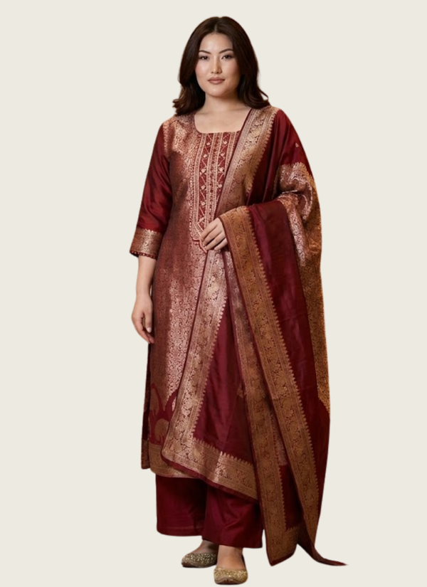 Pure Banarasi Punjabi Suit with Dupatta & Bracelet Australia