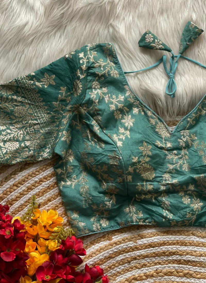 Pure Dola Silk Partywear Blouse with Front Open Style