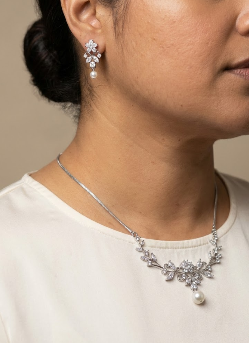 Stone Setting Necklace & Earring Set for Partywear & Bridal Looks