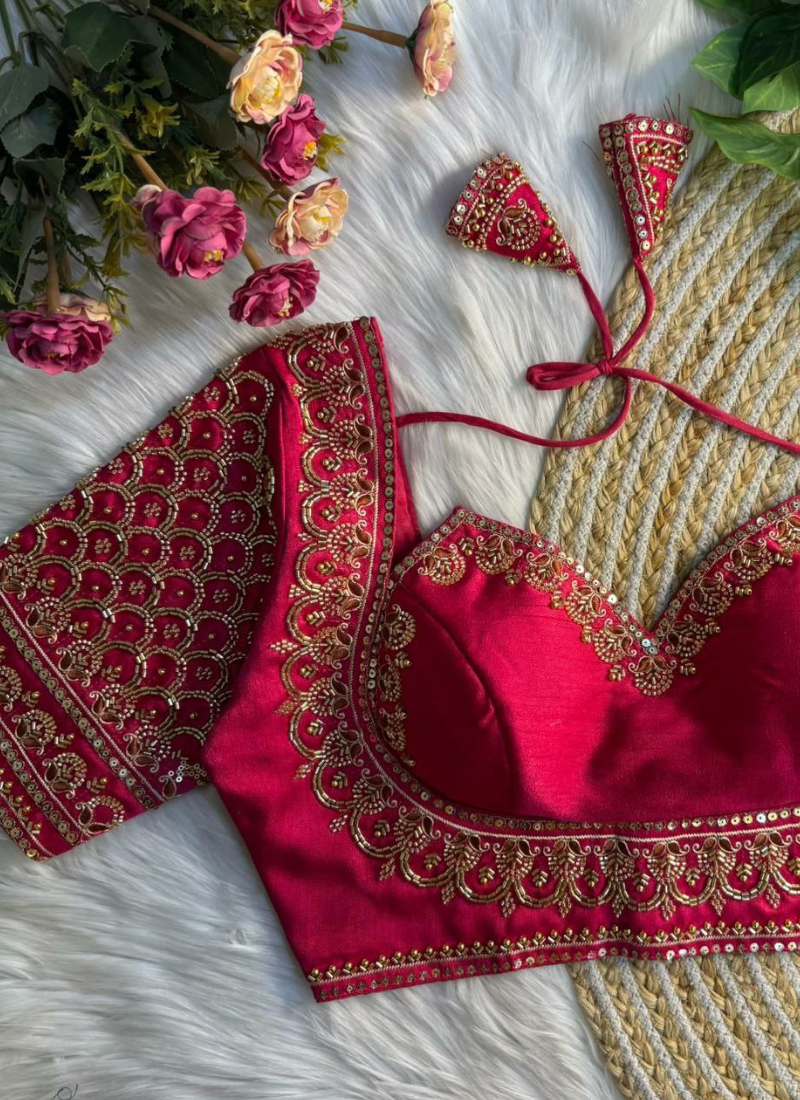 Italian Silk Women’s Blouse with Handwork, Sequins & Thread Work