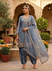 Fendy Silk Suit Set – Embroidery & Sequins with Palazzo & Dupatta 1