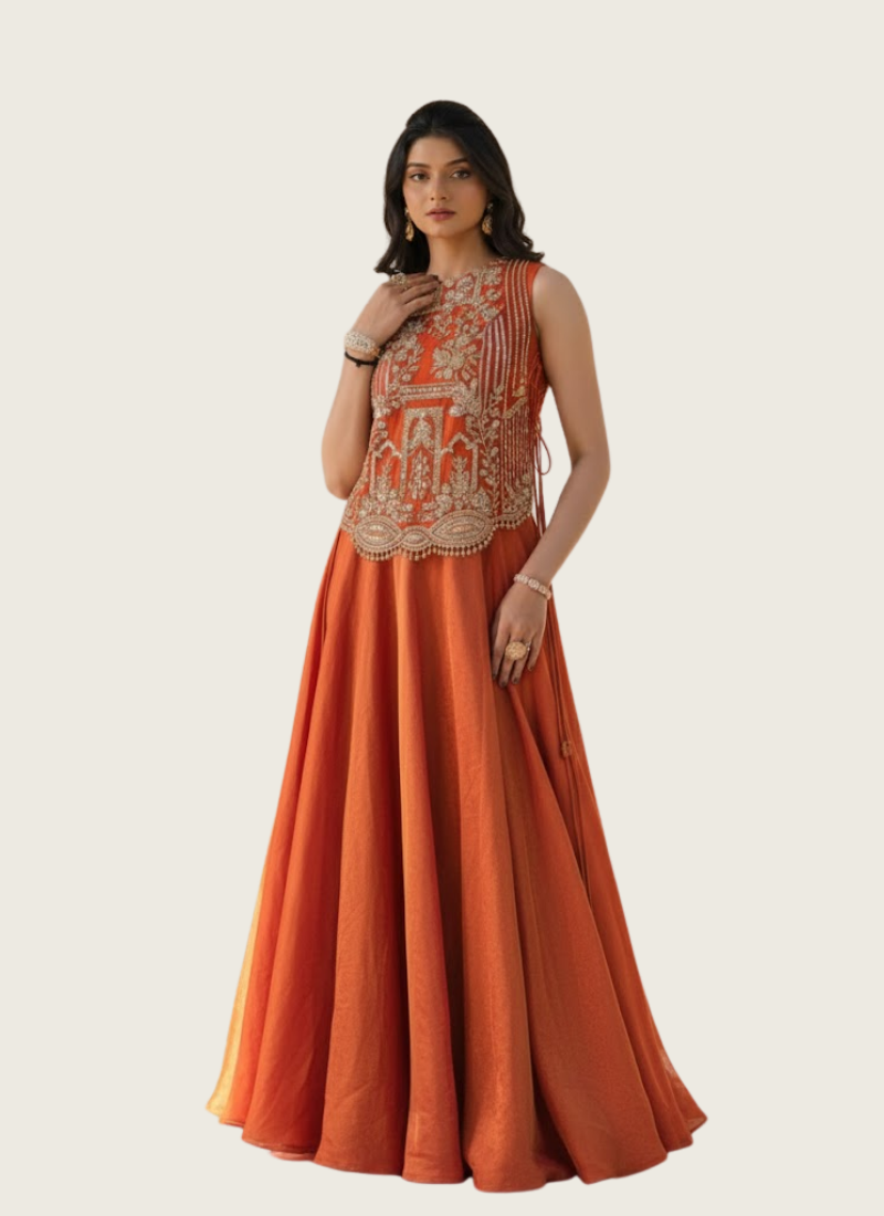 Vichitra Silk Lehenga Choli with Embroidered Shrug