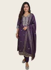 Dark Purple Shimary Silk Salwar Suit with Mirror Work 8
