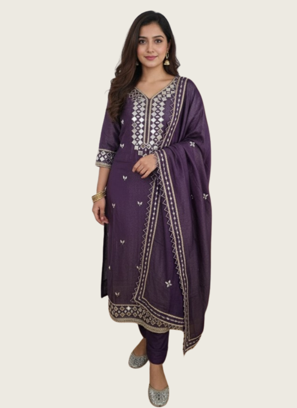 Dark Purple Shimary Silk Salwar Suit with Mirror Work, Indian woman online shop in Australia