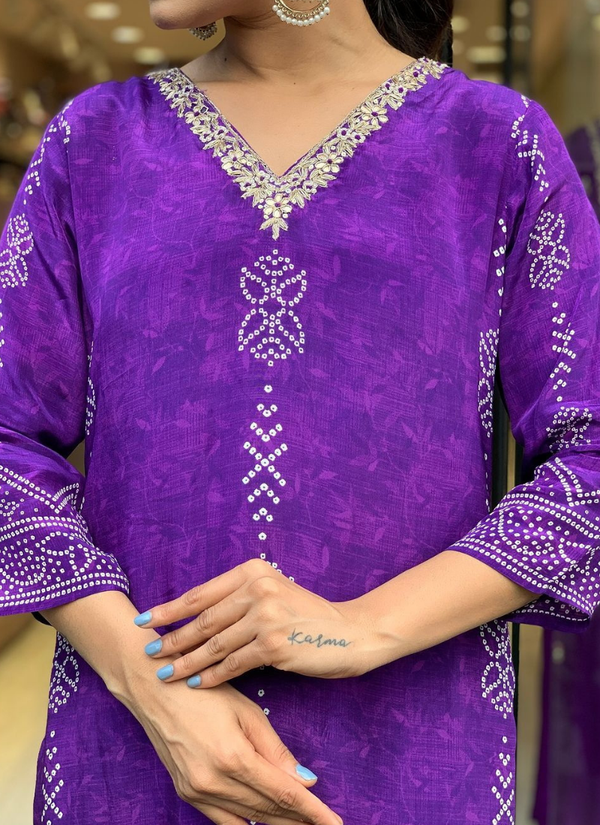 Pink French Crepe Kurta Set with Dupatta