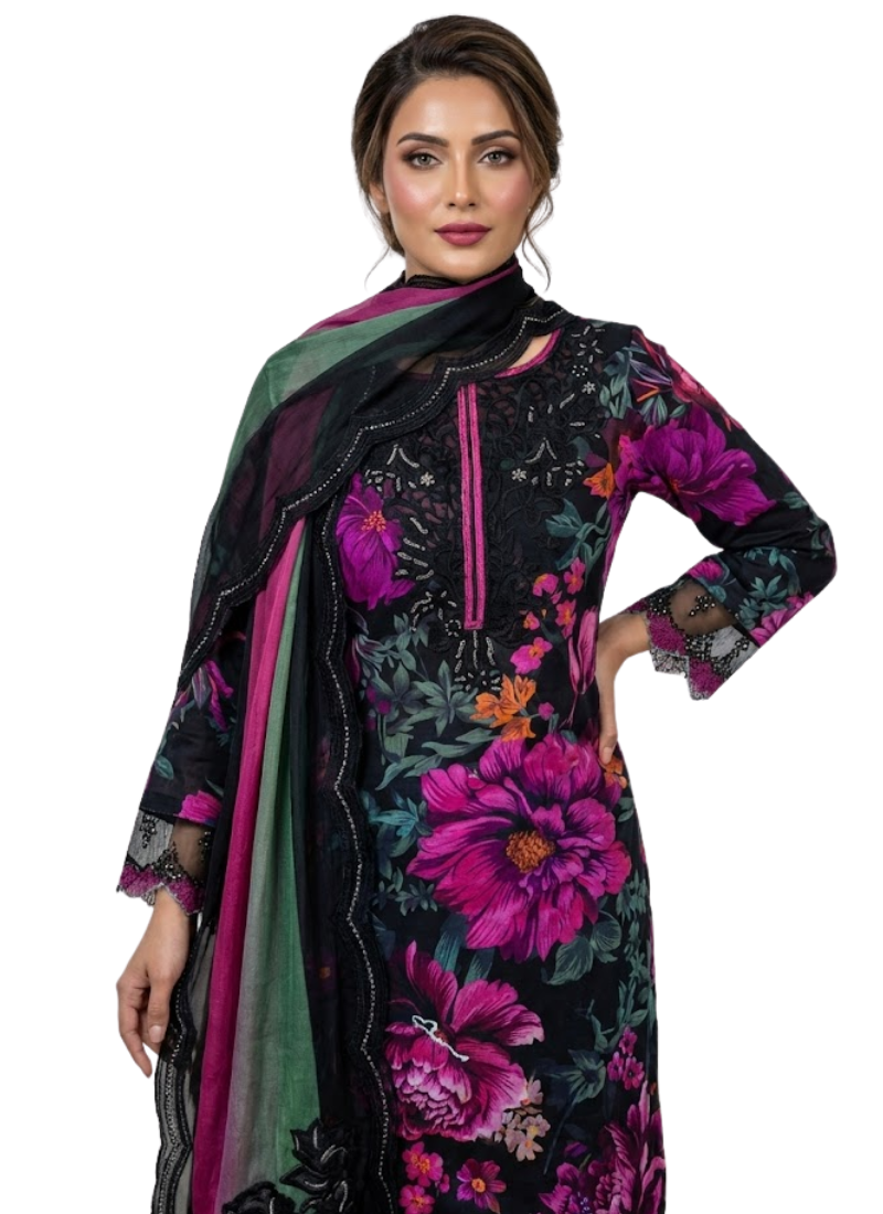 Pakistani Lawn Cotton Salwar Kameez with Chiffon Dupatta