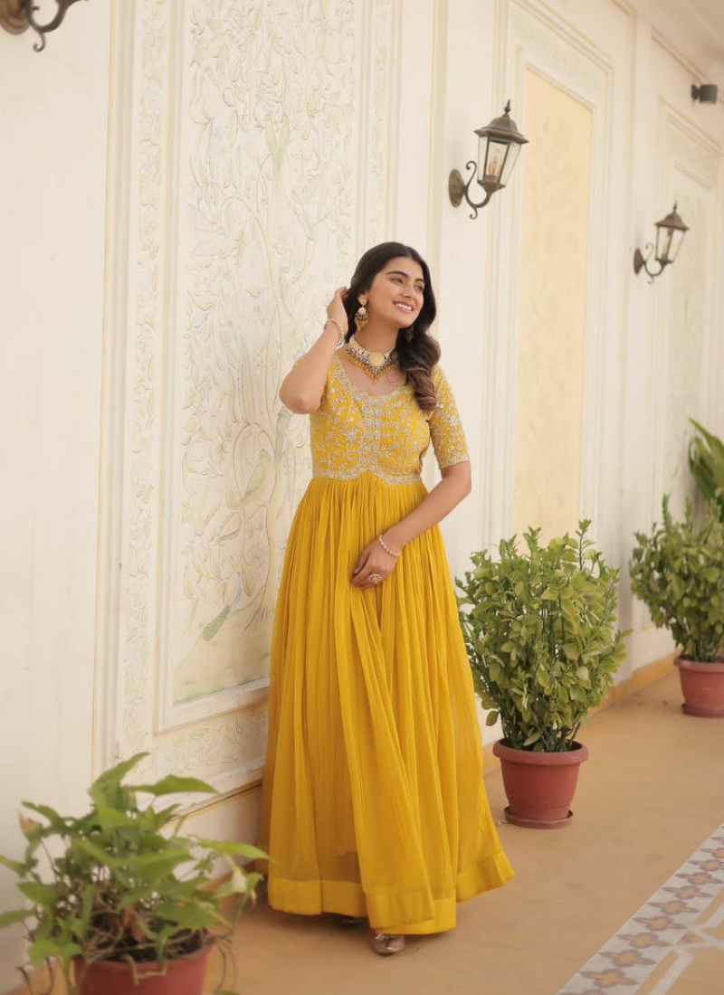 Faux Blooming Anarkali Dress with Zari Sequins Embroidery (Sizes M–XXL) Australia