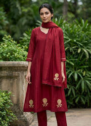 Mul Chanderi Kurta Set – Heavy Work with Pant & Dupatta (4 Colors) 2