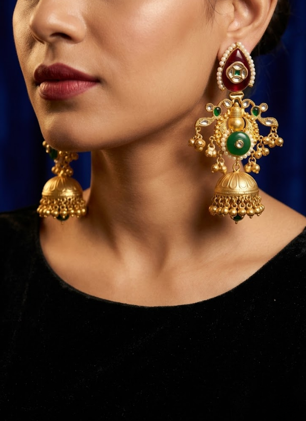 Red Green Golden Kashmiri Earrings, Indian fashion jewelry Australia