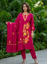 Burgundy Pashmina Suit – Thread Embroidery 1