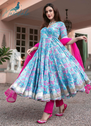 Maslin Anarkali Salwar Suit with Lace Work & Dupatta 1
