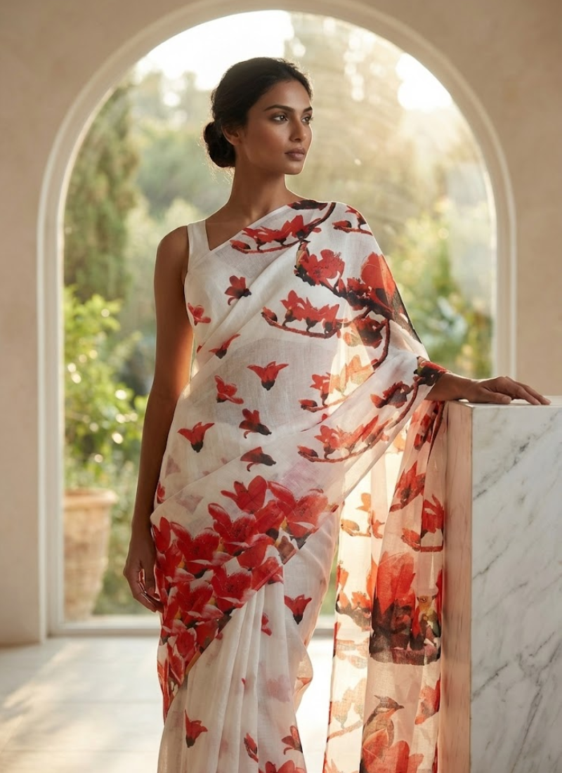 Cotton Linen Saree with Soft Drape