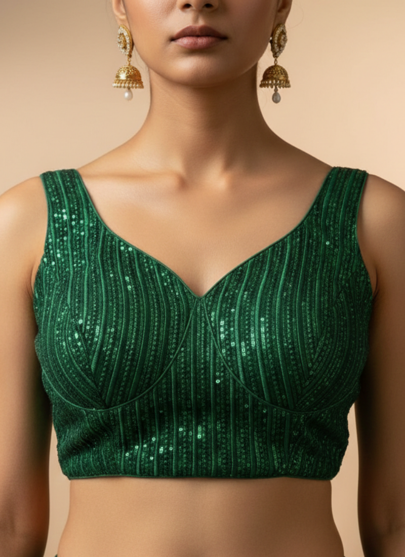 Glam Heavy Embroidery Deep Neck Party Blouse