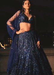 Net Lehenga Choli with Sequins & Dori Embroidery + Dupatta 2