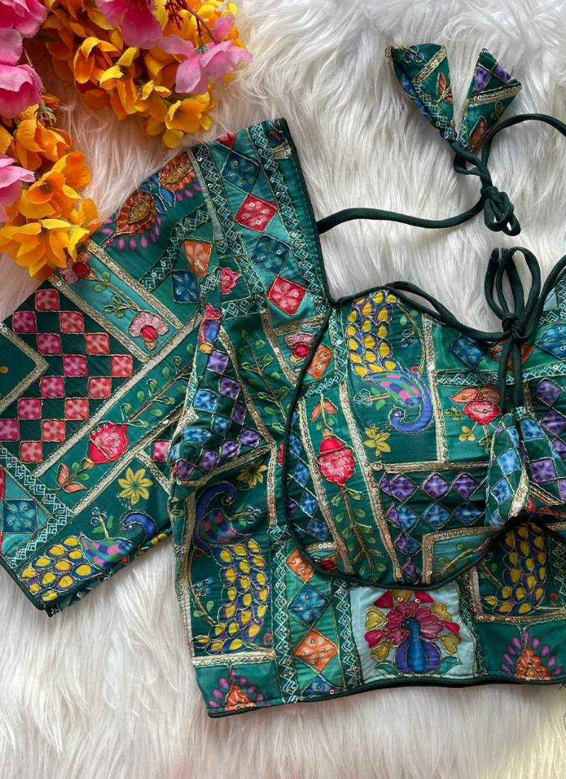 Pure Crepe Blouse with Elbow Sleeves & Back Dori