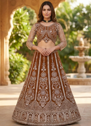 Red Butterfly Net Cocktail Lehenga Choli with Sequins Embroidery + Dupatta 3