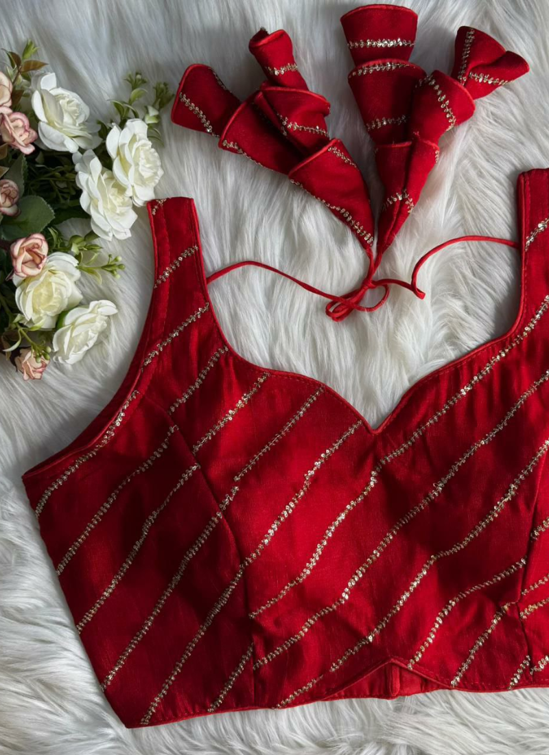 Heavy Vichitra Silk Sleeveless Blouse with Jari Work