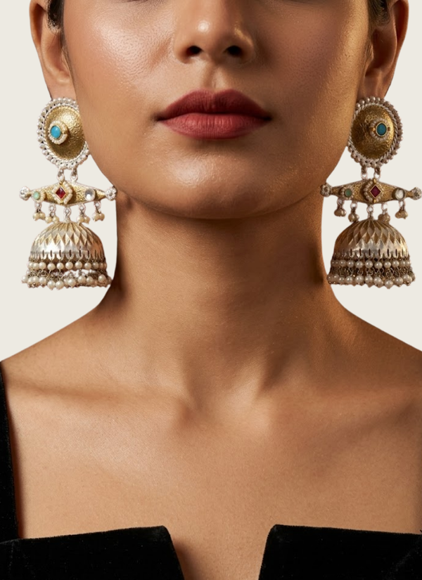 Silver Polished Panchi Fusion Earrings, wedding season jewellery Perth WA