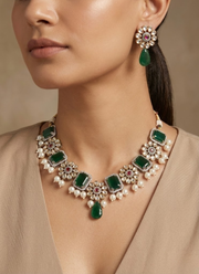 Green Stone Necklace Set with Earrings – Pearl Stone 2