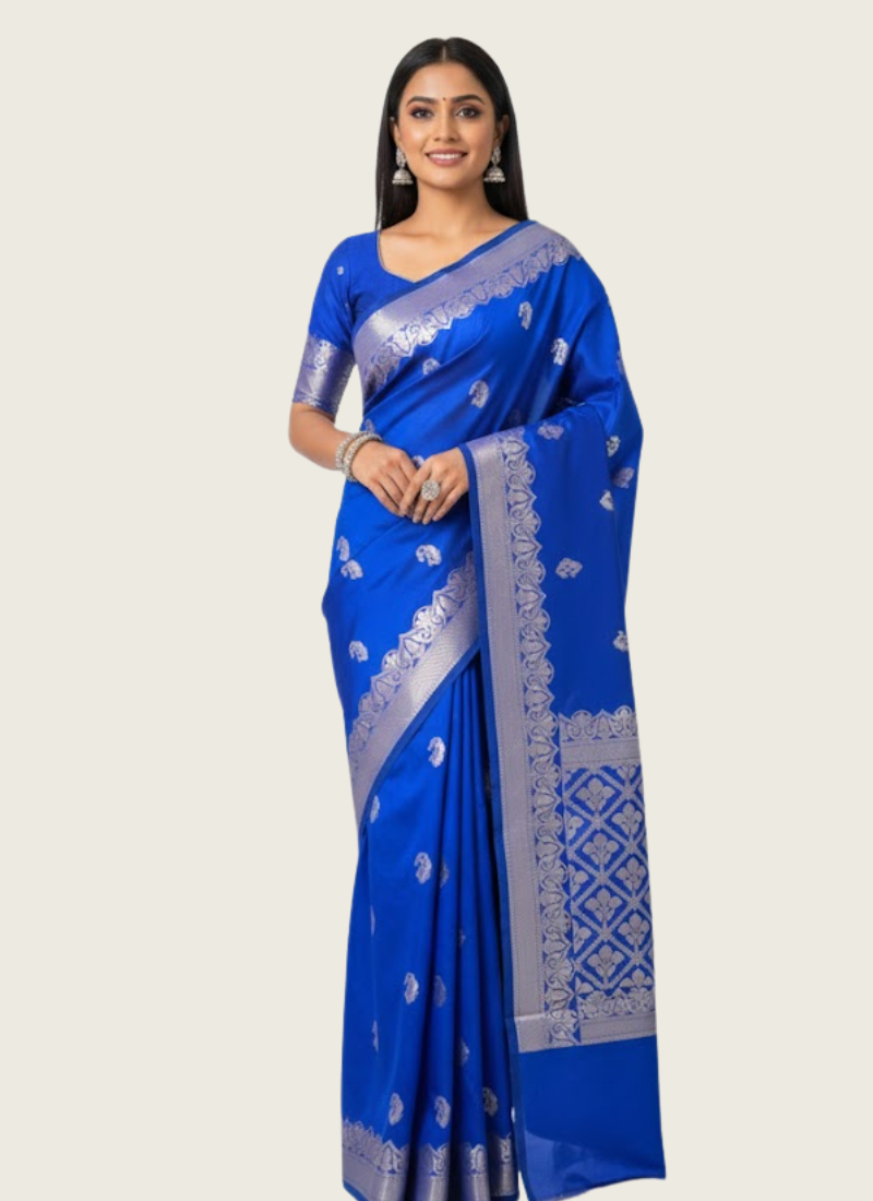 Royal Blue Banarasi Katan Silk Saree – Zari Work