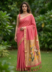 Cotton Paithani Saree – Zari Buttis & Pallu with Blouse 1