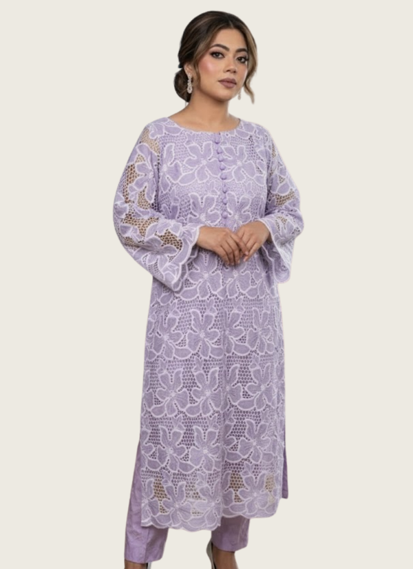 Lilac Silk Chikankari Co‑Ord Set with Divider Palazzo, Indian woman online shop in Australia