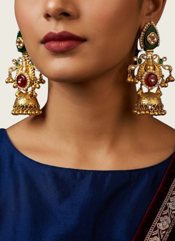 Red Green Golden Kashmiri Earrings, engagement jewellery South Asian Perth