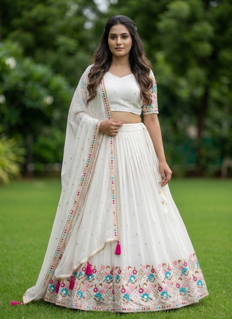 Classical Off‑White Embroidery Lehenga – Blouse & Dupatta Set Australia