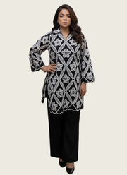 Yellow Silk Chikankari Co‑Ord Set with Divider Bottom 7