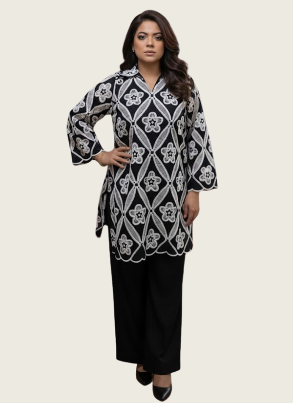 Yellow Silk Chikankari Co‑Ord Set with Divider Bottom, Indian woman online shop in Australia