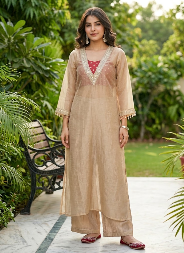 Designer Golden Tissue Salsa Kurta Set, Indian Women's Fashion Australia