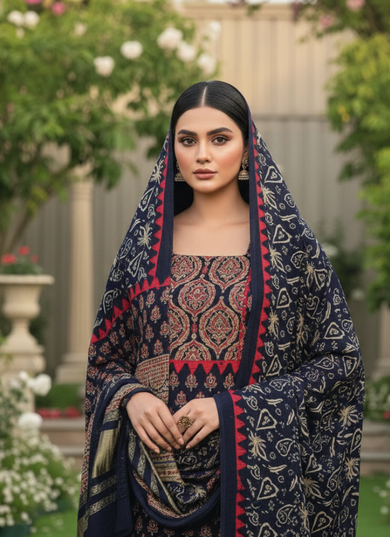 Green Ajrak Salwar Suit – Pure Modal Fabric with Jari Border Dupatta