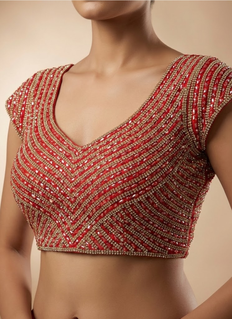 Pure Silk Handcrafted Blouse with Pearl & Beads Work