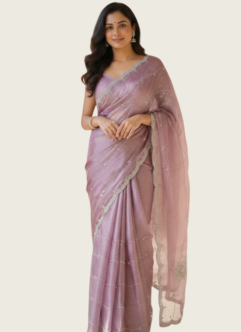 Silk Saree in Jimmy Choo Fabric with Kardana Hand Weaving + Blouse