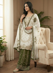 Sharara Suit in GMY Silk with Heavy Embroidery, Sequins Work & Organza Dupatta 7
