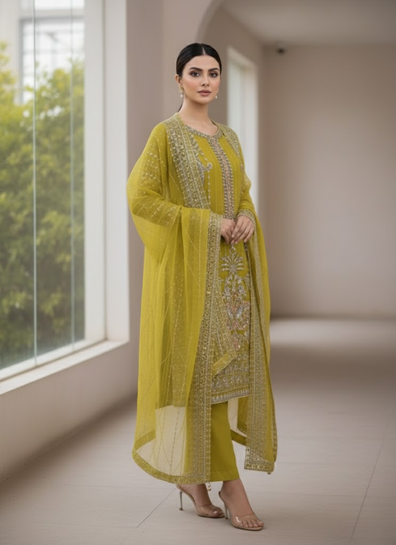 Lemon Yellow Pakistani Salwar Suit