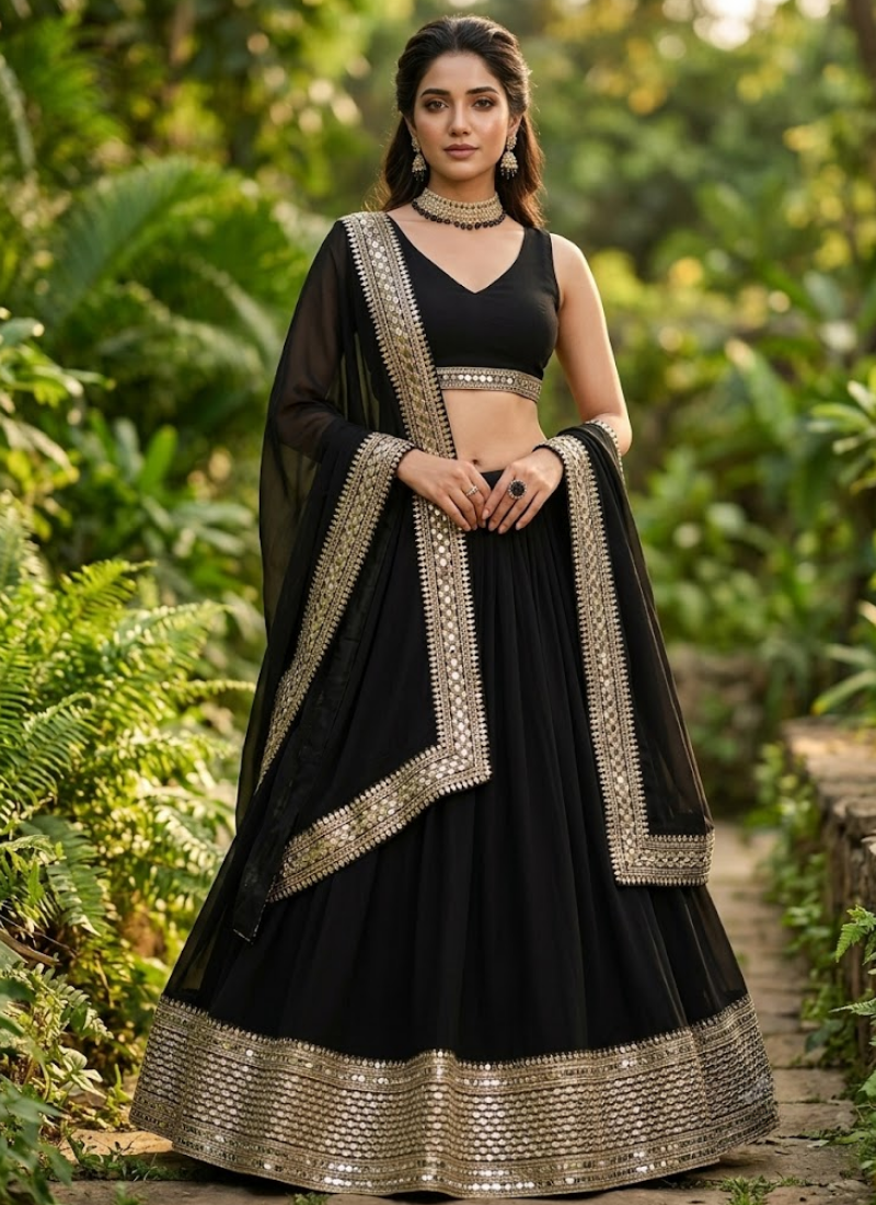 Georgette Lehenga Set – Zari & Sequins Embroidery with Blouse & Dupatta Australia