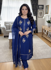 Navy Blue Silk Salwar Kameez with Zari & Sequence Work 1