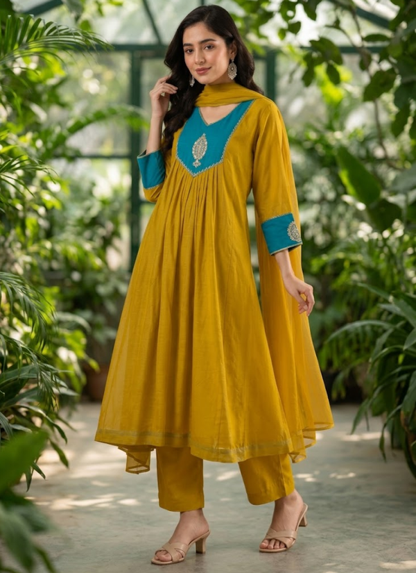 Elegant Mul Chanderi Kurta Pant Dupatta Set , Diwali outfit Australia