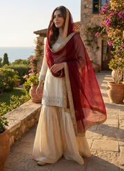 Chinon Sharara Suit with Sequins Embroidery + Silk Dupatta 4