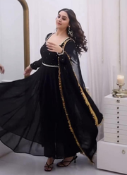 Black Anarkali Salwar Suit in Faux Georgette with Handwork & Diamond Lace Dupatta 5