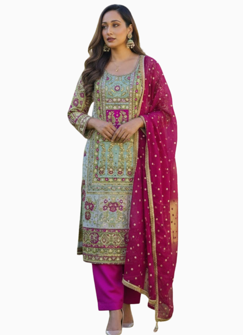 Pakistani Kameez in Chinnon silk with hand embroidery