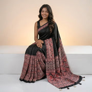 Ajrak Printed Silk Saree – Digital Print with Real Mirror Handwork & Satin Blouse 2
