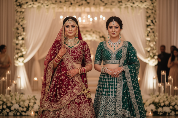 2 woman wear Bridal Lehenga