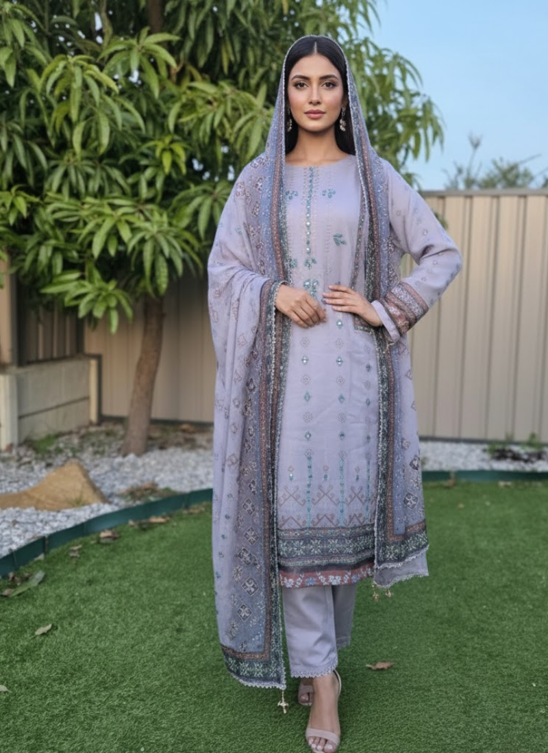 Grey Organza Salwar Suit – Dazzling Mirror Work